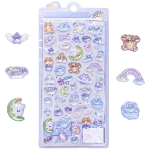LunarCharm 3D Puffy Sticker Set Mit Sternennacht- Und Welpenmotiven, Qualität PVC Glitzersticker Für Kinder, Vielfältige Bastelzubehör Für Kreatives Gestalten Und Belohnungen von LunarCharm