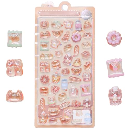 LunarCharm 3D Sticker Set Mit Süße Cartoon Brot & Bär, Mini Puffy Wiederverwendbare Sticker für Scrapbooks Aufklebern Für Kinder, Geeignet Als Belohnung Und Dekoration von LunarCharm