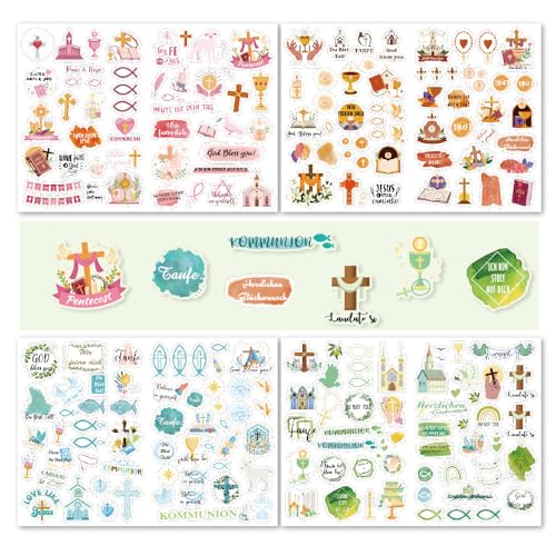 LunarCharm 4 Bögen Sticker Kinder Aufkleber Set, für Kommunion, Konfirmation, Taufe, Stickerbögen Aufkleber Kommunion,für Gästebuch Fotoalbum, für Mädchen und Junge LunarCharm 4 Bögen Sticker Kinder Aufkleber Set, für Kommunion, Konfirmation, Taufe, Stickerbögen Aufkleber Kommunion,für Gästebuch Fotoalbum, für Mädchen und Junge von LunarCharm