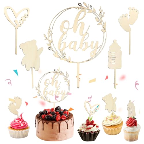 LunarCharm 5 Stück Oh Baby Cake Topper Holz, Oh Baby Tortendeko für Babyparty Baby Shower Deko, Gender Reveal Partydeko, Kindertaufe schmücken Tortenaufsatz LunarCharm 5 Stück Oh Baby Cake Topper Holz, Oh Baby Tortendeko für Babyparty Baby Shower Deko, Gender Reveal Partydeko, Kindertaufe schmücken Tortenaufsatz von LunarCharm