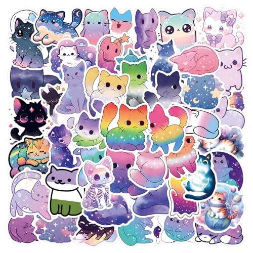 LunarCharm 55 Stück Cute Katzen Sticker, Katzensticker, Cartoon Regenbogen Sternenhimmel Katzen Aufkleber, niedliche ästhetische Katzen-wasserdichte Aufkleber LunarCharm 55 Stück Cute Katzen Sticker, Katzensticker, Cartoon Regenbogen Sternenhimmel Katzen Aufkleber, niedliche ästhetische Katzen-wasserdichte Aufkleber von LunarCharm