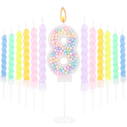 LunarCharm Kerze mit der Zahl 8 und 12 Spiralkerzen für die Dekoration zum 8. Geburtstag von Mädchen, Funkelnde Macaron-Kuchenaufsätze, Partyzubehör LunarCharm Kerze mit der Zahl 8 und 12 Spiralkerzen für die Dekoration zum 8. Geburtstag von Mädchen, Funkelnde Macaron-Kuchenaufsätze, Partyzubehör von LunarCharm
