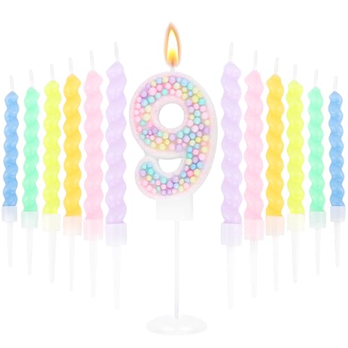 LunarCharm Kerze mit der Zahl 9 und 12 Spiralkerzen für die Dekoration zum 9. Geburtstag von Mädchen, Funkelnde Macaron-Kuchenaufsätze, Partyzubehör LunarCharm Kerze mit der Zahl 9 und 12 Spiralkerzen für die Dekoration zum 9. Geburtstag von Mädchen, Funkelnde Macaron-Kuchenaufsätze, Partyzubehör von LunarCharm
