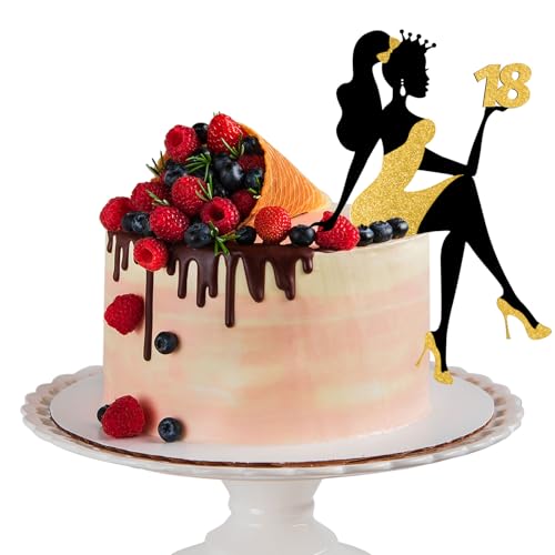LunarCharm Mädchensilhouette Tortendeko, 18 Geburtstag Cake Topper Glitter High Heel Mädchen Kuchen Deko für Mädchen Lady Bachelorette Thema Geburtstag Party Tortendeko, Schwarz mit Gold LunarCharm Mädchensilhouette Tortendeko, 18 Geburtstag Cake Topper Glitter High Heel Mädchen Kuchen Deko für Mädchen Lady Bachelorette Thema Geburtstag Party Tortendeko, Schwarz mit Gold von LunarCharm