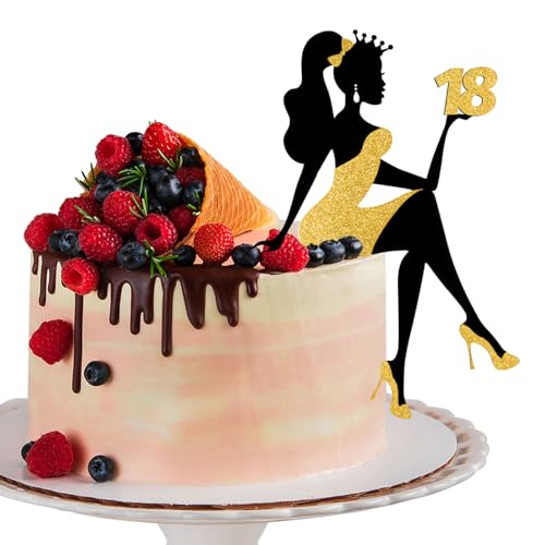 LunarCharm Mädchensilhouette Tortendeko, 18 Geburtstag Cake Topper Glitter High Heel Mädchen Kuchen Deko für Mädchen Lady Bachelorette Thema Geburtstag Party Tortendeko, Schwarz mit Gold LunarCharm Mädchensilhouette Tortendeko, 18 Geburtstag Cake Topper Glitter High Heel Mädchen Kuchen Deko für Mädchen Lady Bachelorette Thema Geburtstag Party Tortendeko, Schwarz mit Gold von LunarCharm