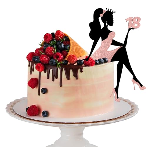 LunarCharm Mädchensilhouette Tortendeko, 18 Geburtstag Cake Topper Glitter High Heel Mädchen Kuchen Deko für Mädchen Lady Bachelorette Thema Geburtstag Party Tortendeko, Schwarz mit Roségold LunarCharm Mädchensilhouette Tortendeko, 18 Geburtstag Cake Topper Glitter High Heel Mädchen Kuchen Deko für Mädchen Lady Bachelorette Thema Geburtstag Party Tortendeko, Schwarz mit Roségold von LunarCharm