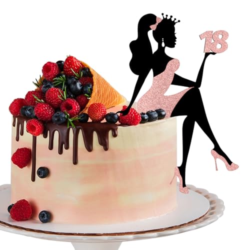 LunarCharm Mädchensilhouette Tortendeko, 18 Geburtstag Cake Topper Glitter High Heel Mädchen Kuchen Deko für Mädchen Lady Bachelorette Thema Geburtstag Party Tortendeko, Schwarz mit Roségold LunarCharm Mädchensilhouette Tortendeko, 18 Geburtstag Cake Topper Glitter High Heel Mädchen Kuchen Deko für Mädchen Lady Bachelorette Thema Geburtstag Party Tortendeko, Schwarz mit Roségold von LunarCharm