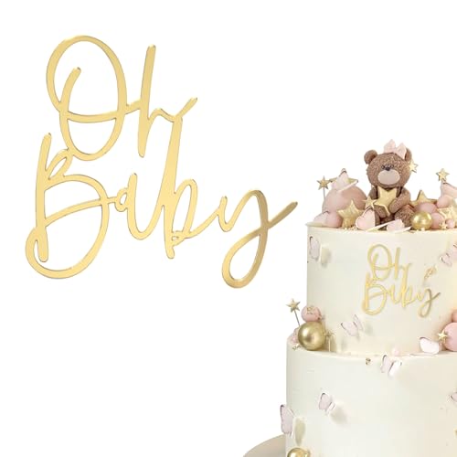 LunarCharm Oh Baby Cake Topper Gold Acryl, Oh Baby Kuchen Topper Babyparty Tortendeko Baby Shower Deko, Windeltorte für Gender Reveal Torten Deko LunarCharm Oh Baby Cake Topper Gold Acryl, Oh Baby Kuchen Topper Babyparty Tortendeko Baby Shower Deko, Windeltorte für Gender Reveal Torten Deko von LunarCharm
