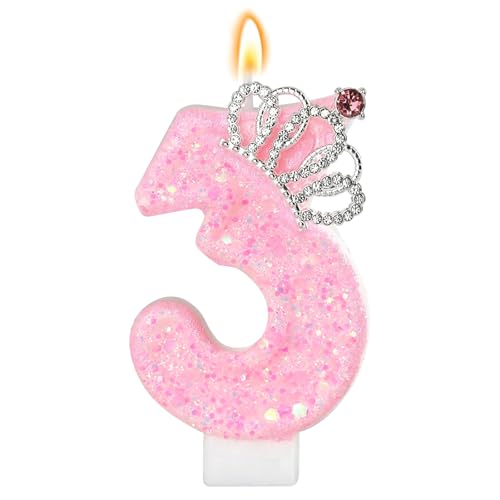 LunarCharm Rosa Geburtstagskerzen – Glitzernde Zahlenkerze zur 3. Geburtstagsparty mit Krone, Zahl 3, für Kuchen, Cupcake-Dekorationen, Partydeko, Jubiläumsfeiern LunarCharm Rosa Geburtstagskerzen – Glitzernde Zahlenkerze zur 3. Geburtstagsparty mit Krone, Zahl 3, für Kuchen, Cupcake-Dekorationen, Partydeko, Jubiläumsfeiern von LunarCharm