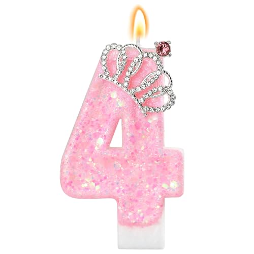 LunarCharm Rosa Geburtstagskerzen – Glitzernde Zahlenkerze zur 4. Geburtstagsparty mit Krone, Zahl 4, für Kuchen, Cupcake-Dekorationen, Partydeko, Jubiläumsfeiern LunarCharm Rosa Geburtstagskerzen – Glitzernde Zahlenkerze zur 4. Geburtstagsparty mit Krone, Zahl 4, für Kuchen, Cupcake-Dekorationen, Partydeko, Jubiläumsfeiern von LunarCharm