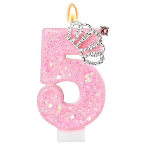 LunarCharm Rosa Geburtstagskerzen – Glitzernde Zahlenkerze zur 5. Geburtstagsparty mit Krone, Zahl 5, für Kuchen, Cupcake-Dekorationen, Partydeko, Jubiläumsfeiern LunarCharm Rosa Geburtstagskerzen – Glitzernde Zahlenkerze zur 5. Geburtstagsparty mit Krone, Zahl 5, für Kuchen, Cupcake-Dekorationen, Partydeko, Jubiläumsfeiern von LunarCharm