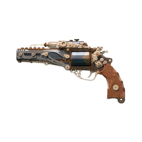3D Holzpuzzle Revolver Modell Pistolen Holzbausatz, 3D Puzzle Holzwaffe, Schlitz Zapfen Holzpuzzle Mechanischer Funktion & optionalem Zubehör für Erwachsene & Jugendliche (Schwarz/318 Teile) von Lunaro