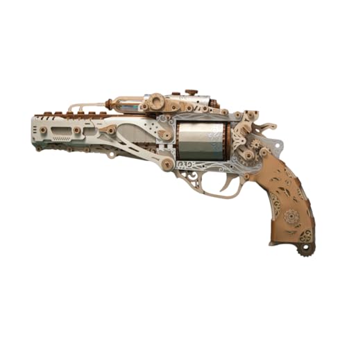 3D Holzpuzzle Revolver Modell Pistolen Holzbausatz, 3D Puzzle Holzwaffe, Schlitz Zapfen Holzpuzzle Mechanischer Funktion & optionalem Zubehör für Erwachsene & Jugendliche (Weiß/318 Teile) von Lunaro