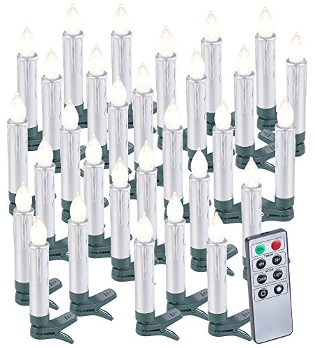 Lunartec Kabellose Baumkerzen: 30er-Set LED-Weihnachtsbaumkerzen mit Fernbedienung und Timer, Silber (Kabellose Christbaumkerzen) von Lunartec