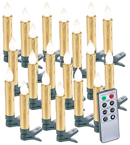 Lunartec LED Kerzen Timer: 20er-Set LED-Weihnachtsbaumkerzen mit Fernbedienung und Timer, Gold (Kabellose Weihnachtsbaumkerzen, LEDkerze, Weihnachtsmann) von Lunartec