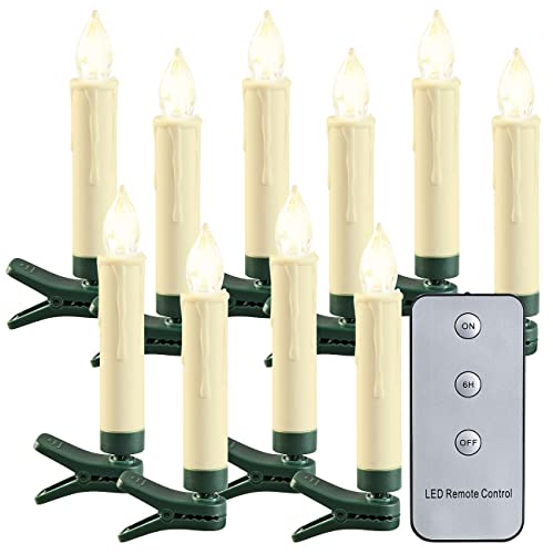 Lunartec aussen Weihnachts-Kerzen: LED-Outdoor-Weihnachtsbaum-Kerzen mit Timer, warmweiß, 10er-Set, IP44 (Batterie-Kerzen Weihnachtsbaum, Baumbeleuchtung außen, Kabellose Lampen) von Lunartec