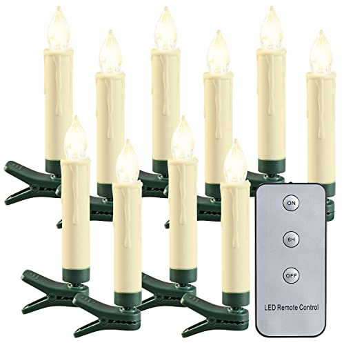 Lunartec Christbaumkerzen LED: LED-Outdoor-Weihnachtsbaum-Kerzen mit Timer, warmweiß, 10er-Set, IP44 (Weihnachtsbaumkerzen LED kabellos, Batterie-Kerzen Weihnachtsbaum, Kabellose Lampen) von Lunartec