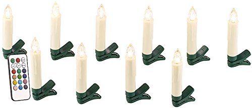 Lunartec Weihnachtsbaumkerzen: 10er-Set LED-Weihnachtsbaum-Kerzen mit IR-Fernbedienung, Timer, weiß (Weihnachtsbaumbeleuchtung kabellos, LED Weihnachtskerzen, Kabellose Cristbaumkerzen) von Lunartec