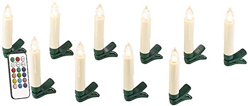 Lunartec Weihnachtsbaumkerzen: 10er-Set LED-Weihnachtsbaum-Kerzen mit IR-Fernbedienung, Timer, weiß (Kerzen kabellos) von Lunartec