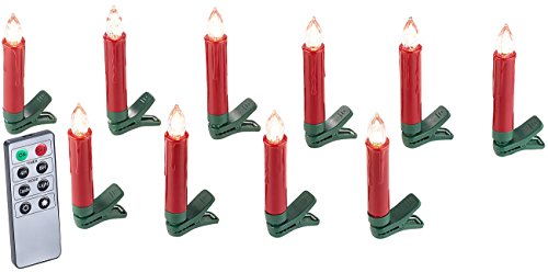 Lunartec LED Weihnachtsbaumkerzen: 10er-Set LED-Weihnachtsbaum-Kerzen mit IR-Fernbedienung, rot (Kabellose Weihnachtskerzen) von Lunartec