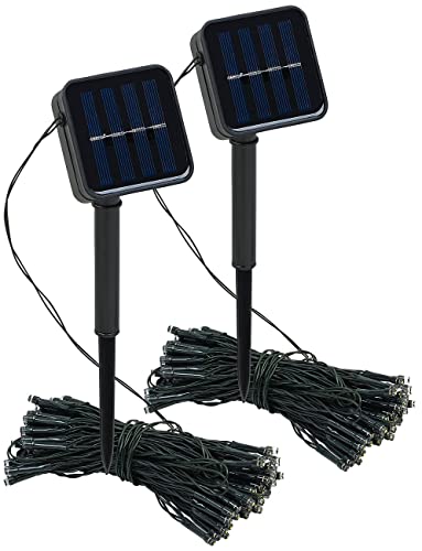Lunartec Kurze Solar Lichterkette: 2er-Set Solar-Lichterketten, 100 LEDs, 8 Modi, 12 m, Dämmerungssensor (Garten Solar Lichterkette, Party Lichterkette Solar, Weihnachtsbaumbeleuchtung) von Lunartec