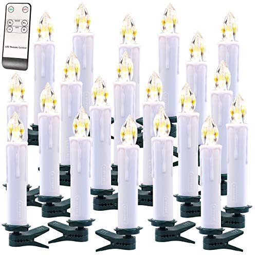 Lunartec Funkkerzen: FUNK-Weihnachtsbaum-LED-Kerzen mit FUNK-Fernbedienung, 20er-Set, weiß (Funk Weihnachtsbeleuchtung, LED-Weihnachtsbeleuchtung kabellos, Kabellose Lampen) von Lunartec