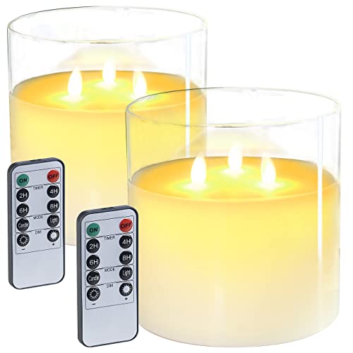 Lunartec 3-Dochtkerzen: 2er-Set LED-Echtwachs-Kerzen im Windglas mit Fernbedienung (LED-Kerzen mit Timer im Glas, LED 3 Docht Kerzen mit Timer, Flammenlose) von Lunartec