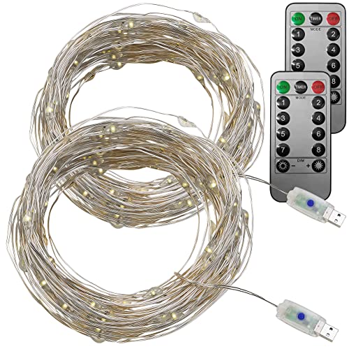 Lunartec LED Lichterkette: 2er-Set USB-LED-Lichterdraht, 100 LEDs, 8 Modi, 10 m, tageslichtweiß (Lichterkette mit Fernbedienung, Lichterketten mit Timer, Zigarettenanzünder) von Lunartec