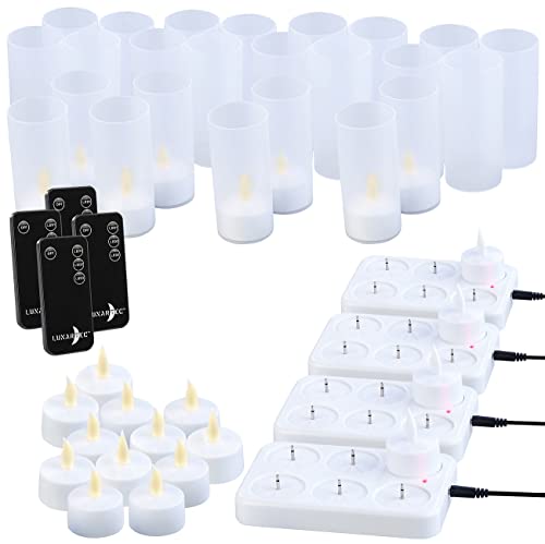 Lunartec LED-Teelichter Akkus: 24er-Set Akku-LED-Teelichter mit Ladestation, Fernbedienung, 15 Std. (LED-Teelichter zum Aufladen, Teelichter elektrisch aufladbar, Ladegerät) von Lunartec