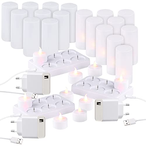 Lunartec Teelichter Ladestation: 3er-Set, je 6 LED-Akku-Teelichter, flackernde Flamme, Teelichthalter (LED-Teelichter zum Aufladen, aufladbare LED Teelicht-Sets, Geschenkidee) von Lunartec