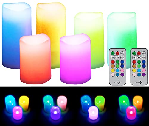 Lunartec LED Tischlampen: 6er-Set dimmbare RGB-LED-Kerzen mit Timer & Fernbedienung, bunt, IP44 (farbige LED Kerzen, Elektro-Kerzen, Fernbedienungen) von Lunartec