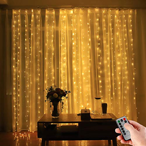 Lunartec LED Vorhang: LED-Lichtervorhang, 300 LED, Fernbedienung, 3x3m, warmweiß, Timer, USB (Lichtervorhang Fenster, Lichterkette Vorhang, kann Man einen kürzen) von Lunartec