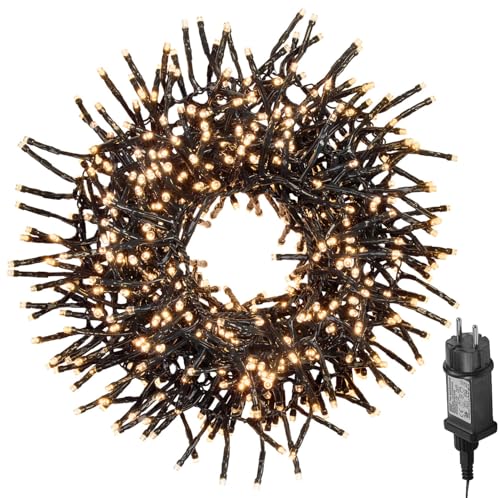 Lunartec Clusterlichterkette: LED-Büschel-Lichterkette, 2.000 LEDs, 8 Modi, IP44, 20 m, warmweiß (Lichterkette Weihnachten, LED-Lichterkette Weihnachten, Weihnachtsbaumkerzen) von Lunartec