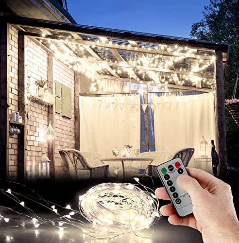 Lunartec LED-Lichterkette innen: Outdoor-Lichtervorhang, 300 LEDs, Fernbedienung, 3 x 3 m, weiß, IP44 (LED Lichtervorhang mit Timer, Lichtervorhang Balkon, Fernbedienungen) von Lunartec