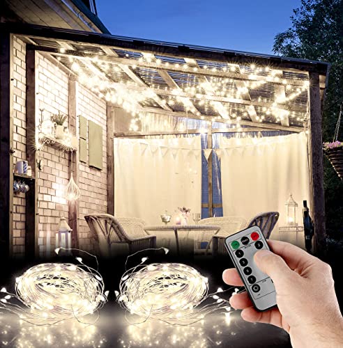 Lunartec LEDvorhang: 2er-Set Outdoor-Lichtervorhänge, 300 LEDs, Fernbedienung, 3x3 m, weiß (Lichtervorhang Weihnachten, Lichtervorhang warmweiss, Fernbedienungen) von Lunartec