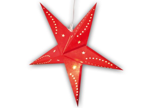 Lunartec Papierstern Lampe: 3D-Weihnachtsstern-Lampe, Stern aus Papier, 60 cm, rot (Papierstern Leuchte, Papierstern mit Beleuchtung, beleuchtet Weihnachten) von Lunartec