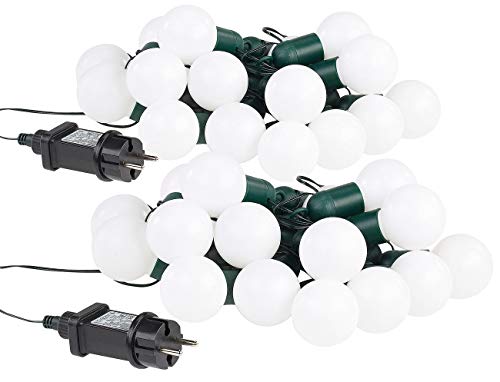 Lunartec Party-Lichterkette LED: 2er-Set LED-Lichterkette mit je 20 Lämpchen, 1,2 W, warmweiß, IP44 (Outdoor Lichterkette Glühbirne, Partybeleuchtung Lichterkette, Lichterschlauch) von Lunartec