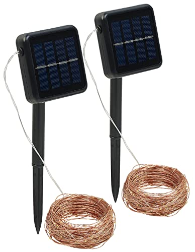 Lunartec Solar Micro Lichterkette: 2er-Set Solar-Lichterketten aus Kupferdraht, warmweiße LEDs, je 32 m (Solar LED-Draht Lichterkette, LED Solar Metalldraht Lichterkette, Batterie Leuchten) von Lunartec