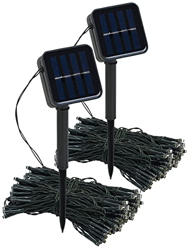 Lunartec Outdoor Lichterkette: 2er-Set Solar-Lichterketten, 200 LEDs, 8 Modi, 22 m, Dämmerungssensor (Weihnachtsbeleuchtung Solar, LED-Solarlichterkette, Weihnachtsbaumbeleuchtung) von Lunartec