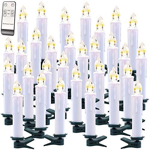 Lunartec drahtlose LED Kerzen: FUNK-Weihnachtsbaum-LED-Kerzen mit FUNK-Fernbedienung, 30er-Set, weiß (Christbaum-Weihnachtsbaumkerzen, Kabellose Weihnachtsbeleuchtung, Lichterkette kabellos) von Lunartec