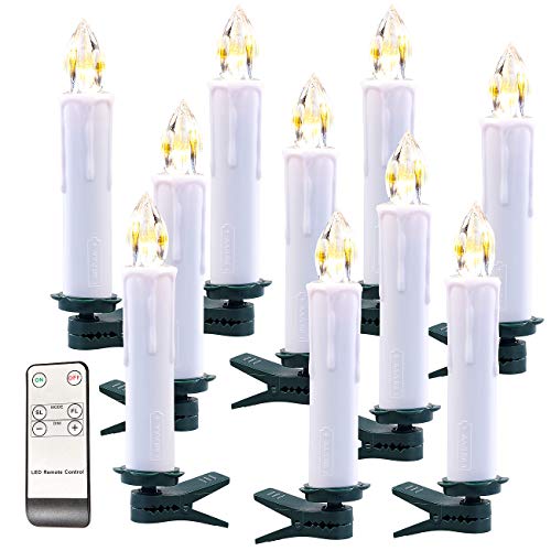 Lunartec Weinachtsbaumbeleuchtung: FUNK-Weihnachtsbaum-LED-Kerzen mit Fernbedienung, 10er-Set, weiß (Funkkerzen für Christbaum, Funkkerzen für Weihnachtsbaum, Kabellose Lampen) von Lunartec