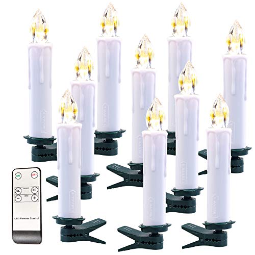 Lunartec Kabellose Lichterkette: FUNK-Weihnachtsbaum-LED-Kerzen mit Fernbedienung, 10er-Set, weiß (Funkkerzen für Christbaum, Funkkerzen für Weihnachtsbaum, Lichterketten) von Lunartec
