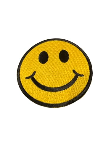 1960er Jahre Retro Smiley Gesicht Bügelbild, Gelb und Schwarz, 7,6 x 7,6 cm, bestickt von Lunch Money