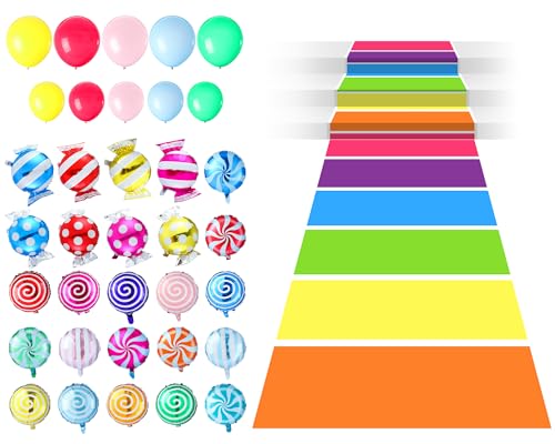 Lunmon 134 Stück Süßigkeiten-Party-Dekoration, inklusive 125 Süßigkeitenballons und 1 bunter Polyester-Teppichläufer mit 8 Ballon-Zubehör für Flur, Boden, Geburtstagsparty-Dekorationen Lunmon 134 Stück Süßigkeiten-Party-Dekoration, inklusive 125 Süßigkeitenballons und 1 bunter Polyester-Teppichläufer mit 8 Ballon-Zubehör für Flur, Boden, Geburtstagsparty-Dekorationen von Lunmon