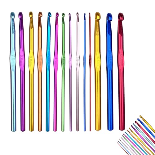 Häkelnadel Set 14 Stück Crochet Hooks Multicolor Aluminium Stricknadeln 2mm-10mm Metall Häkelnadel Set für Anfänger Oder Profis von Lunpog