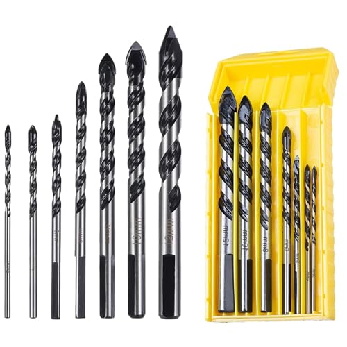 Fliesenbohrer Glasbohrer Set, 7 Stück Fliesenbohrer Set für Porzellan, Keramik, Fliesen, Beton, Ziegelwand, Glas, Spiegel, Mauerwerk und Holz (3,4,5,6,8,10,12mm,1 Satz) von Lunpog