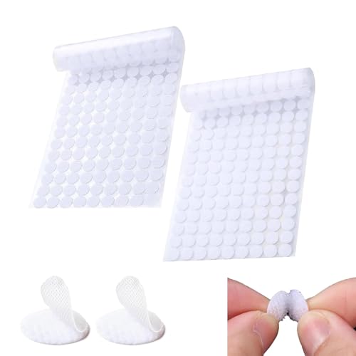 Klett Klebepunkte 10mm, 1200 Stück Klettpunkte Selbstklebend, Rund Doppelseitig Klebende Klettverschluss, Rund Klettband Klettstreifen für Schule Lernmaterial, Weihnachtskarten, Klettmappen, Weiß von Lunpog