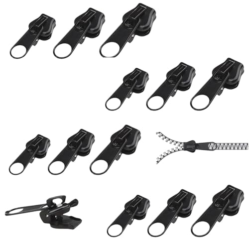 12 Stück Reißverschluss Schieber Ersatz, Abnehmbarer Zipper Pull Fixer in 3 Größen, Universelles Reißverschluss Reparaturset für Kleidung, Taschen, Gepäck und Bettzeug, Schwarz und Langlebig von Lunpog
