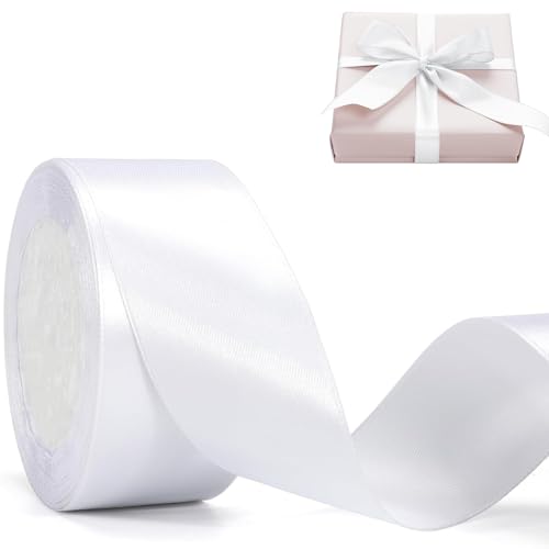 Satinband, 4cm Weiß Geschenkband Ribbonfür kleid Hochzeit, Taufe und Geburtstag Geschenke,Satin Dekoband, Deko Band Geschenkverpackung von Lunpog