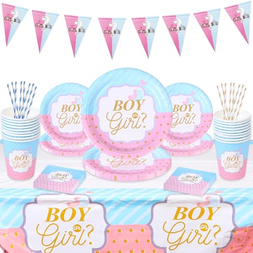 Baby Mädchen Jungen Gender Reveal Party Deko Geschirr Set, 98 Stück Gender Reveal Geschirr Set mit Tellern, Servietten, Tassen für 16 Gäste Gender Reveal Party Baby Mädchen Jungen Gender Reveal Party Deko Geschirr Set, 98 Stück Gender Reveal Geschirr Set mit Tellern, Servietten, Tassen für 16 Gäste Gender Reveal Party von Lunriwis